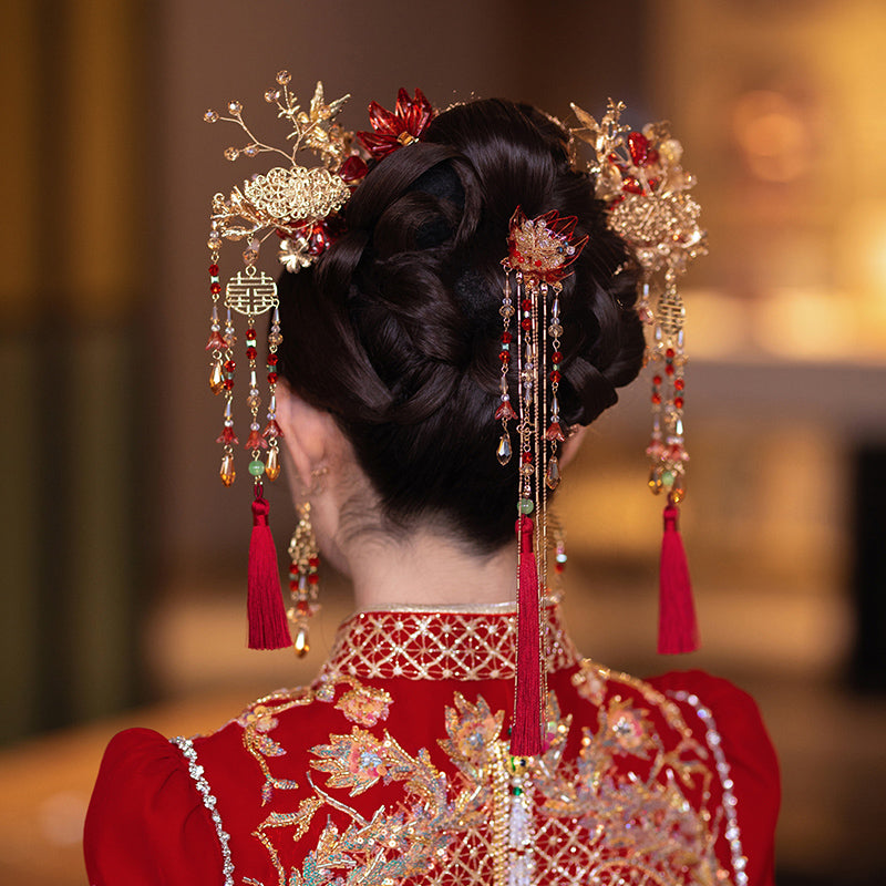 Beads Tassel Alloy Flower Bridal Hair Clips Comb & Earrings