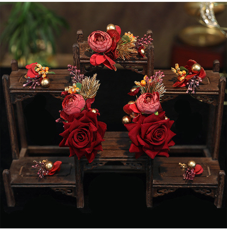 Fabric Rose Beads Tassels Bridal Hair Clips Pins & Earrings
