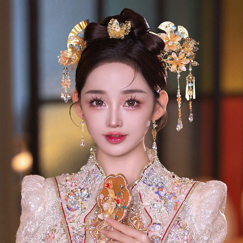 Tassels Alloy Flower Bridal Hair Clips Combs & Earrings