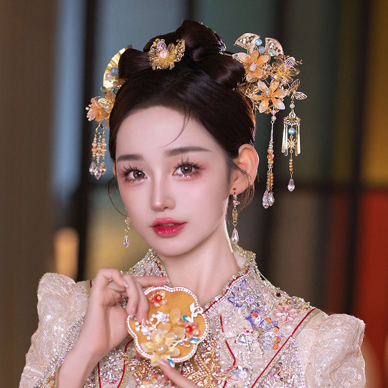 Tassels Alloy Flower Bridal Hair Clips Combs & Earrings