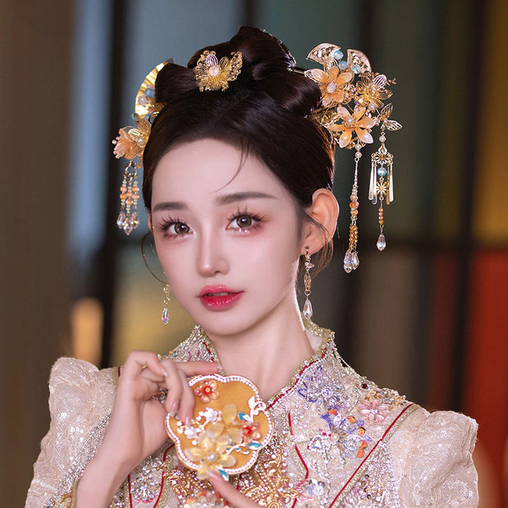 Tassels Alloy Flower Bridal Hair Clips Combs & Earrings