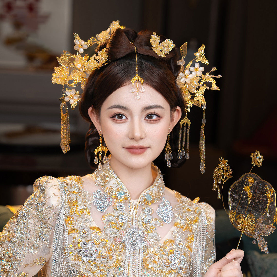 Alloy Gold Butterfly Flower Bridal Wedding Hairpins Clips & Earrings
