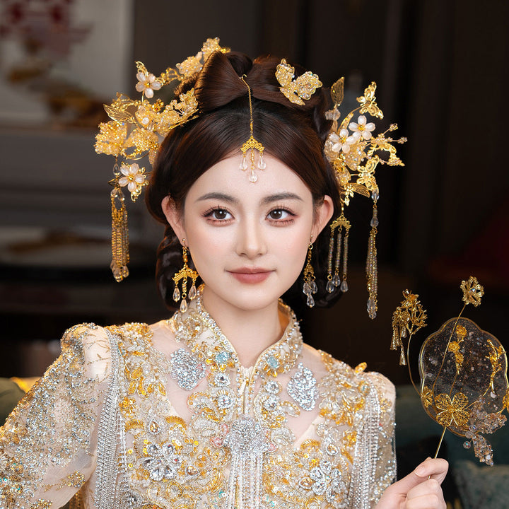 Alloy Gold Butterfly Flower Bridal Wedding Hairpins Clips & Earrings