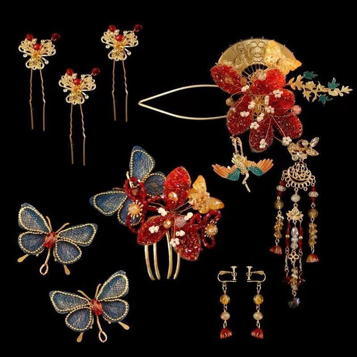 Bridal Flower Butterfly Hair Pins Clips & Earrings