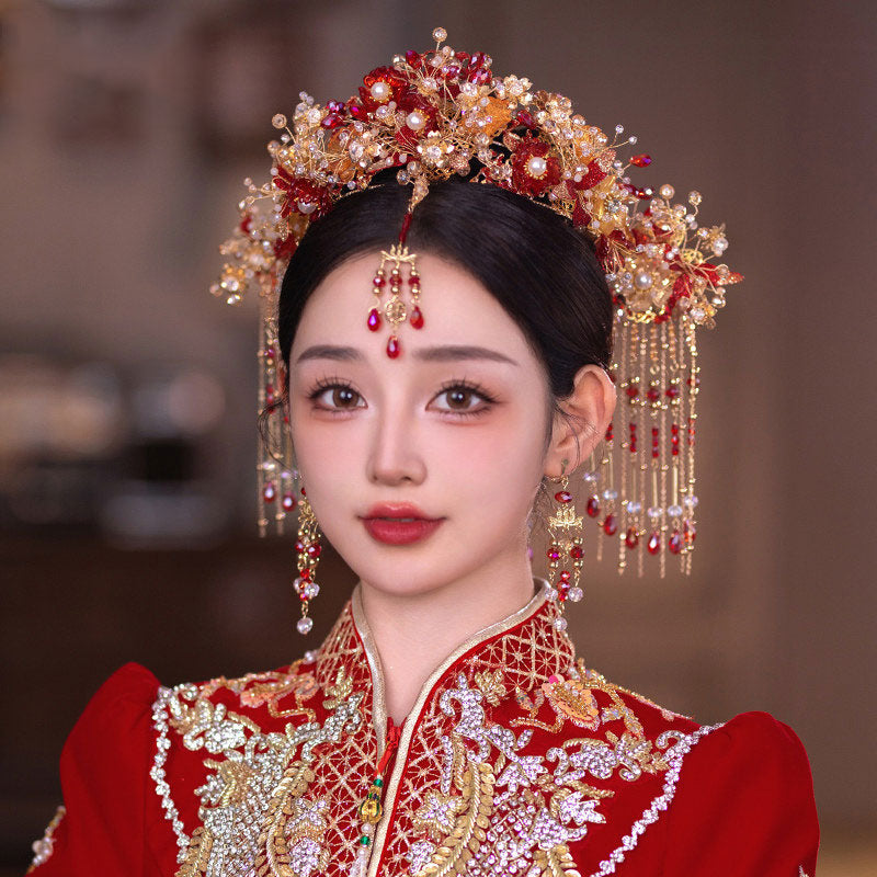 4 Pcs Chinese Vintage Flower Tassels Bridal Hair Pins Clips & Earrings