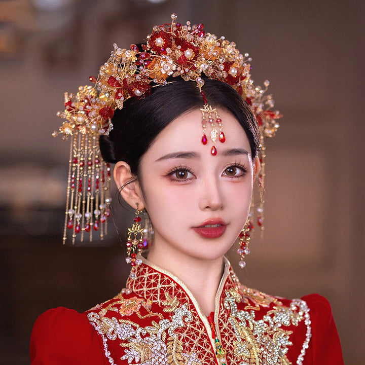 4 Pcs Chinese Vintage Flower Tassels Bridal Hair Pins Clips & Earrings