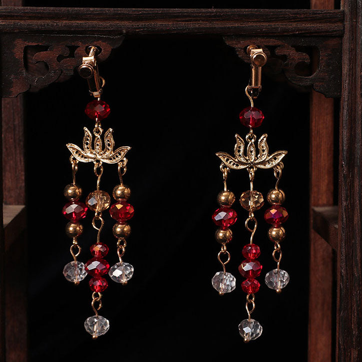 4 Pcs Chinese Vintage Flower Tassels Bridal Hair Pins Clips & Earrings