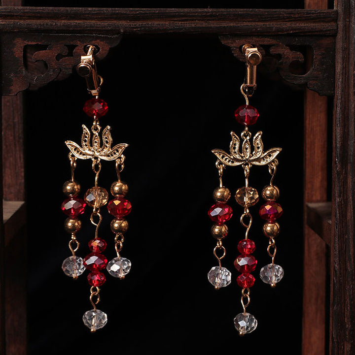 4 Pcs Chinese Vintage Flower Tassels Bridal Hair Pins Clips & Earrings