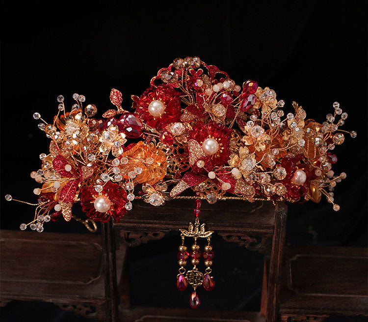 4 Pcs Chinese Vintage Flower Tassels Bridal Hair Pins Clips & Earrings