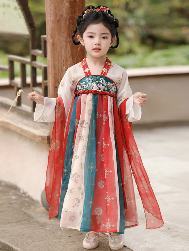 Embroidered Kids Girls Ancient Hanfu Costume Dress 汉服飞天