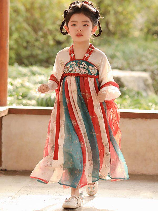 Embroidered Kids Girls Ancient Hanfu Costume Dress 汉服飞天