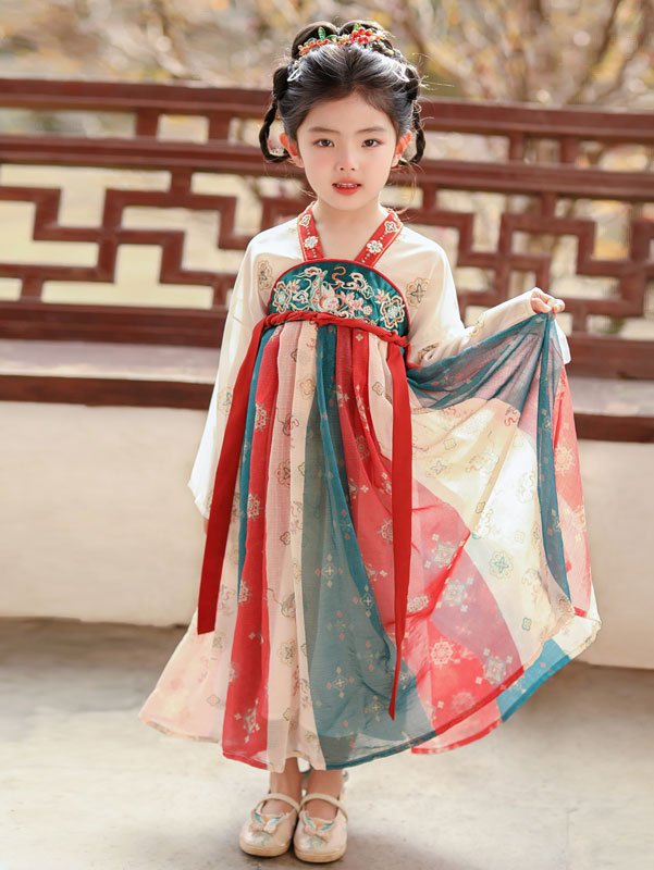 Embroidered Kids Girls Ancient Hanfu Costume Dress 汉服飞天