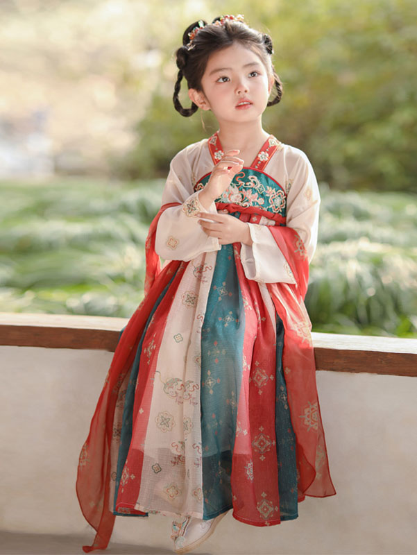 Embroidered Kids Girls Ancient Hanfu Costume Dress 汉服飞天