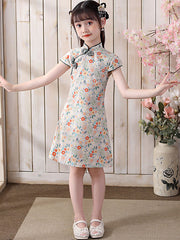 Kids Girls Floral Print Qipao Cheongsam Dress