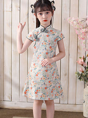 Kids Girls Floral Print Qipao Cheongsam Dress