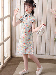 Kids Girls Floral Print Qipao Cheongsam Dress