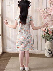 Kids Girls Floral Print Qipao Cheongsam Dress