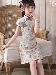 Kids Girls Floral Print Qipao Cheongsam Dress