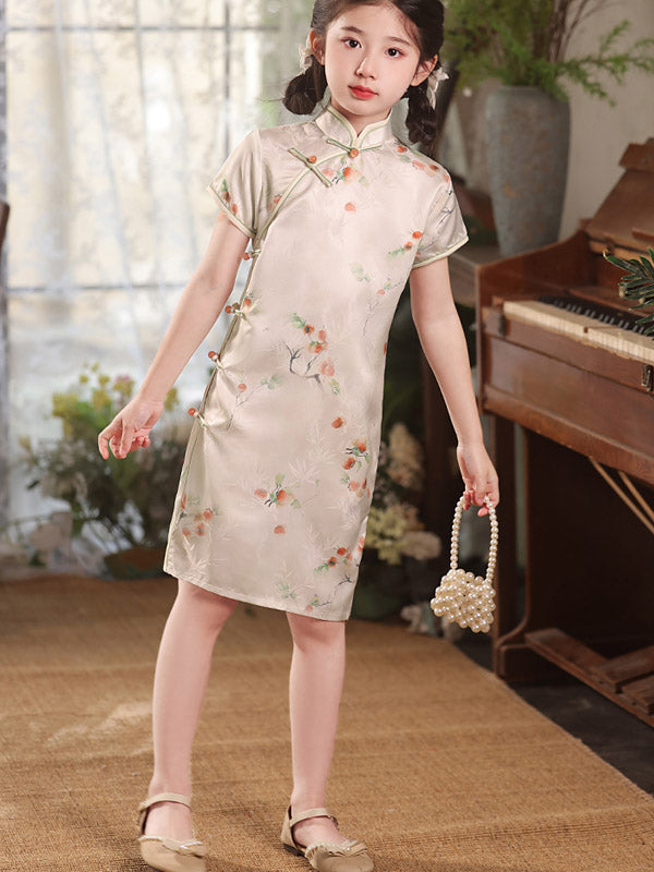 Floral Print Kids Girls Qipao Cheongsam Dress