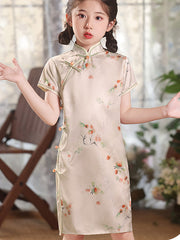 Floral Print Kids Girls Qipao Cheongsam Dress