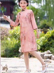 Pink Floral Kids Girls Qipao Cheongsam Dress