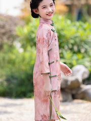 Pink Floral Kids Girls Qipao Cheongsam Dress