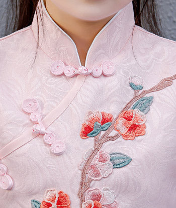 Pink Embroidered Kids Girls Qipao Cheongsam Dress