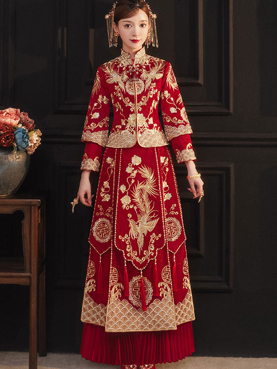 2026 Embroidered Phoenix Wedding Bride Qun Kwa Xiuhe