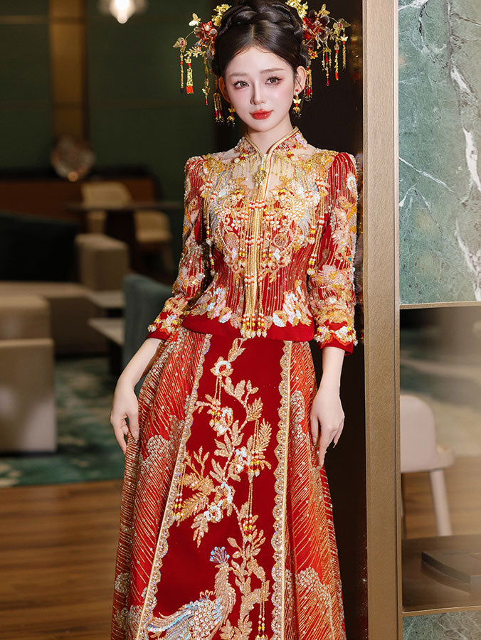 2025 Fanciful Sequins Beads Wedding Bride Qun Kwa Xiuhe