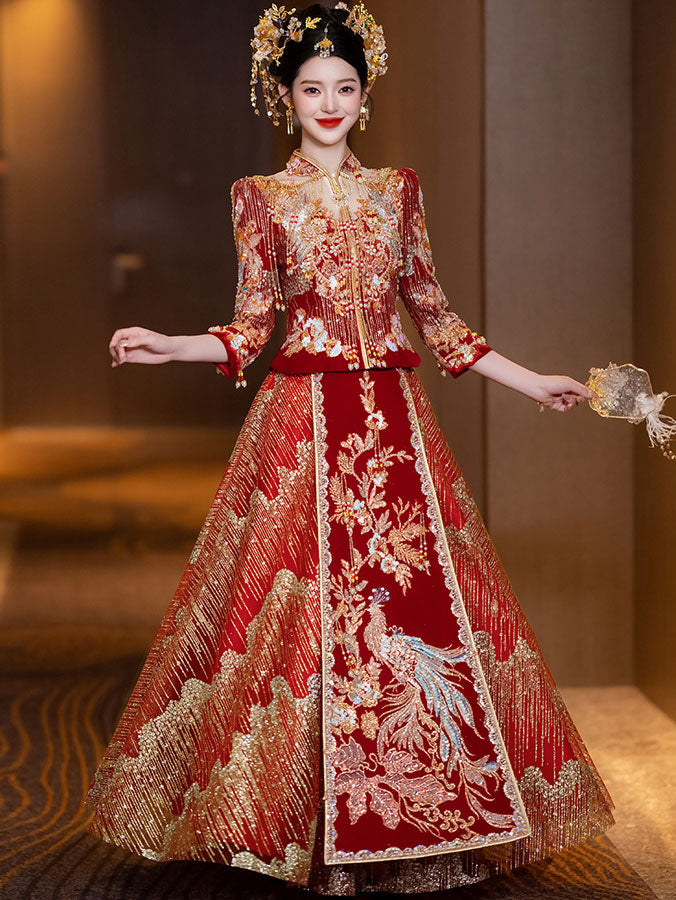 2025 Fanciful Sequins Beads Wedding Bride Qun Kwa Xiuhe