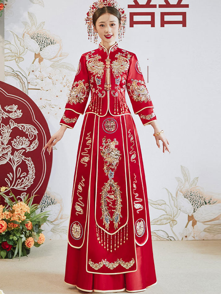 Sequins Phoenix Beads Tassels Bridal Wedding Qun Gua Xiuhe
