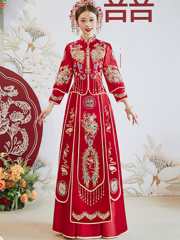 Sequins Phoenix Beads Tassels Bridal Wedding Qun Gua Xiuhe