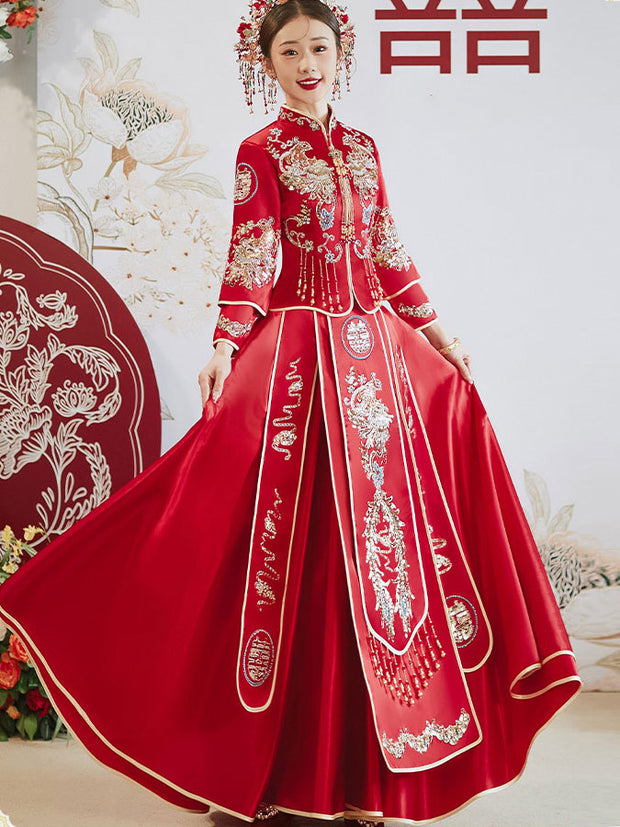 Sequins Phoenix Beads Tassels Bridal Wedding Qun Gua Xiuhe