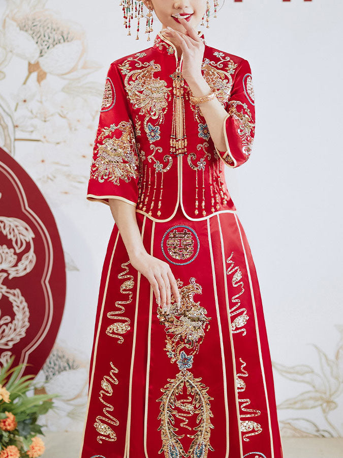 Sequins Phoenix Beads Tassels Bridal Wedding Qun Gua Xiuhe