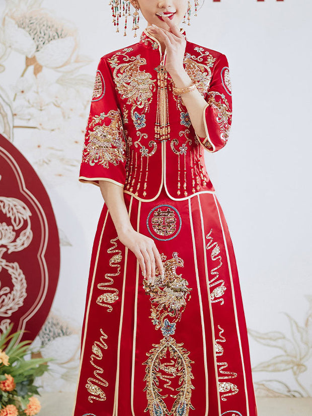 Sequins Phoenix Beads Tassels Bridal Wedding Qun Gua Xiuhe