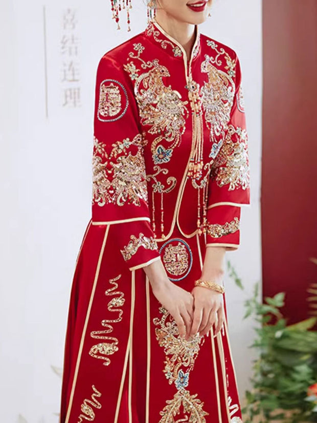 Sequins Phoenix Beads Tassels Bridal Wedding Qun Gua Xiuhe