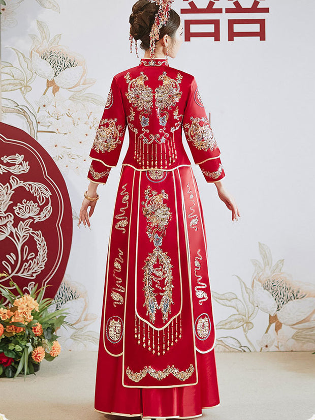 Sequins Phoenix Beads Tassels Bridal Wedding Qun Gua Xiuhe