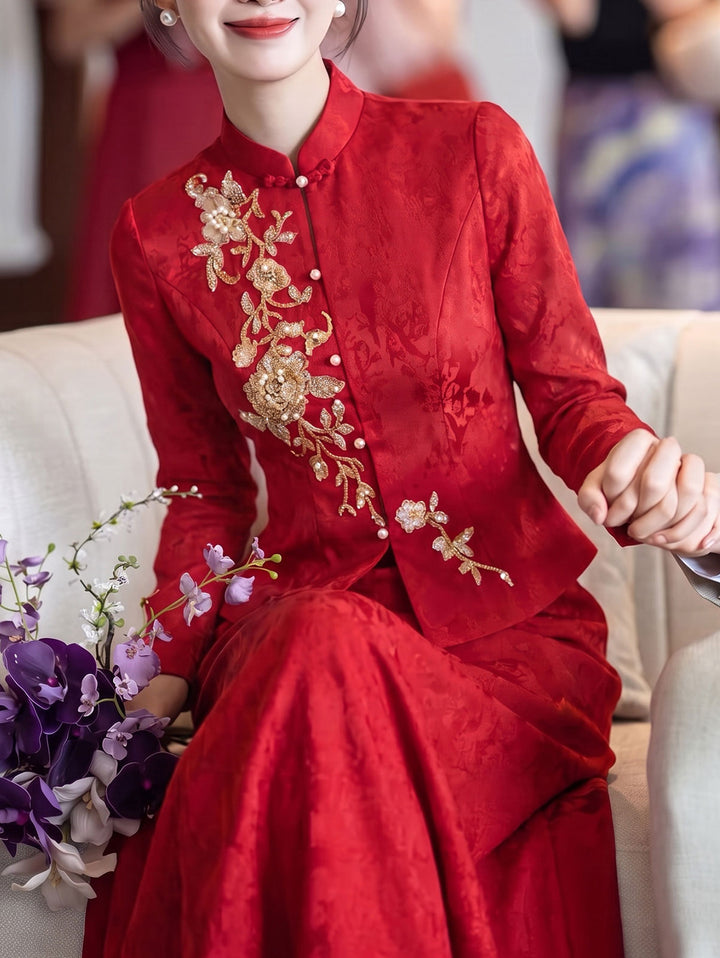 2 Pieces Modern Appliques Wedding Bride Top & Skirt Xiuhe