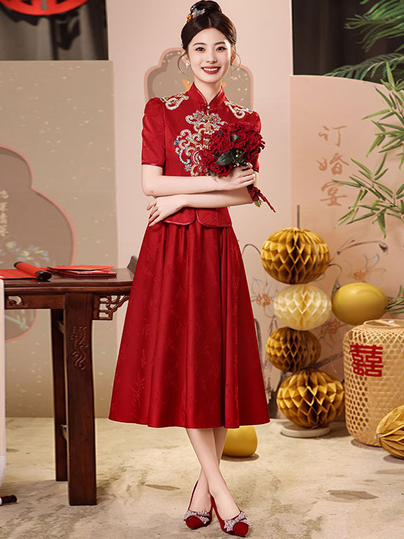 2 Pieces Modern Appliques Wedding Bride Top & Skirt Xiuhe