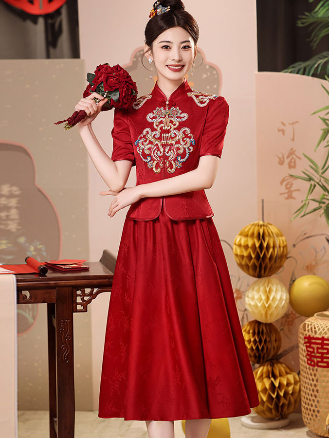 2 Pieces Modern Wedding Bridal Top & Midi Skirt Xiuhe