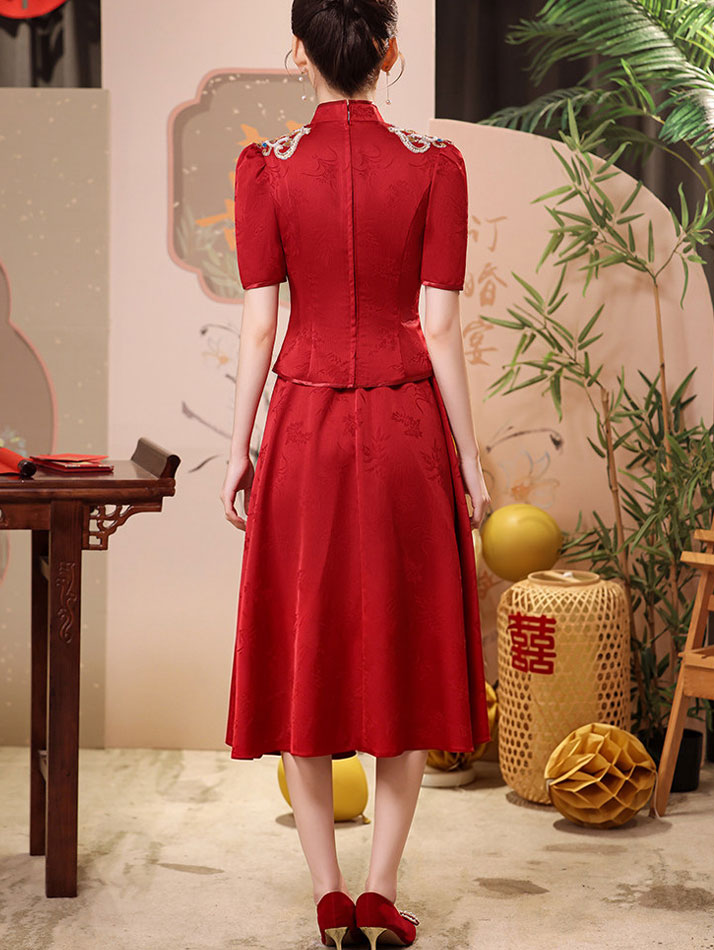2 Pieces Modern Wedding Bridal Top & Midi Skirt Xiuhe