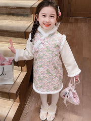 Baby Girls Floral Print Winter Qipao Cheongsam Dress