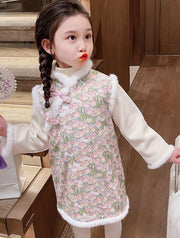 Baby Girls Floral Print Winter Qipao Cheongsam Dress