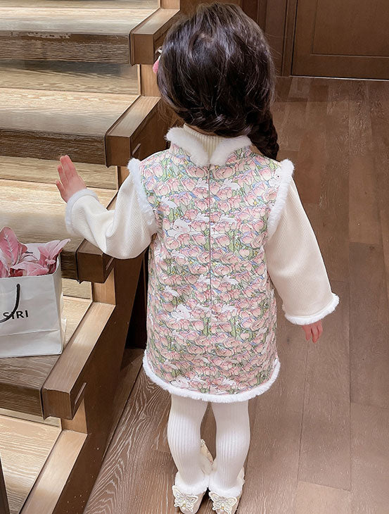Baby Girls Floral Print Winter Qipao Cheongsam Dress