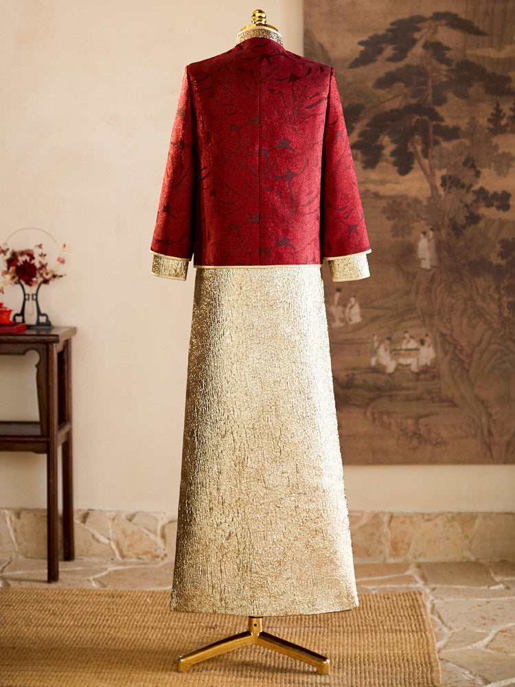 2026 Colorblock Beads Dragon Wedding Man Qun Gua Jacket & Skirt