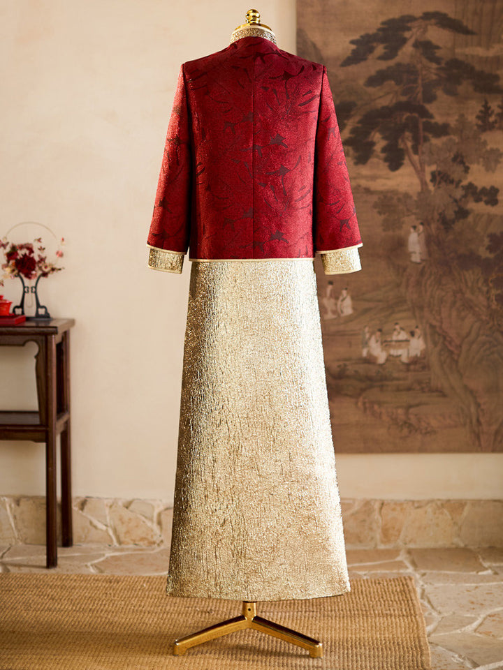 2026 Colorblock Beads Dragon Wedding Man Qun Gua Jacket & Skirt