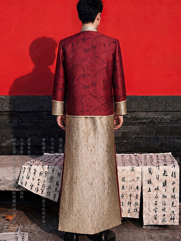 2026 Colorblock Beads Dragon Wedding Man Qun Gua Jacket & Skirt