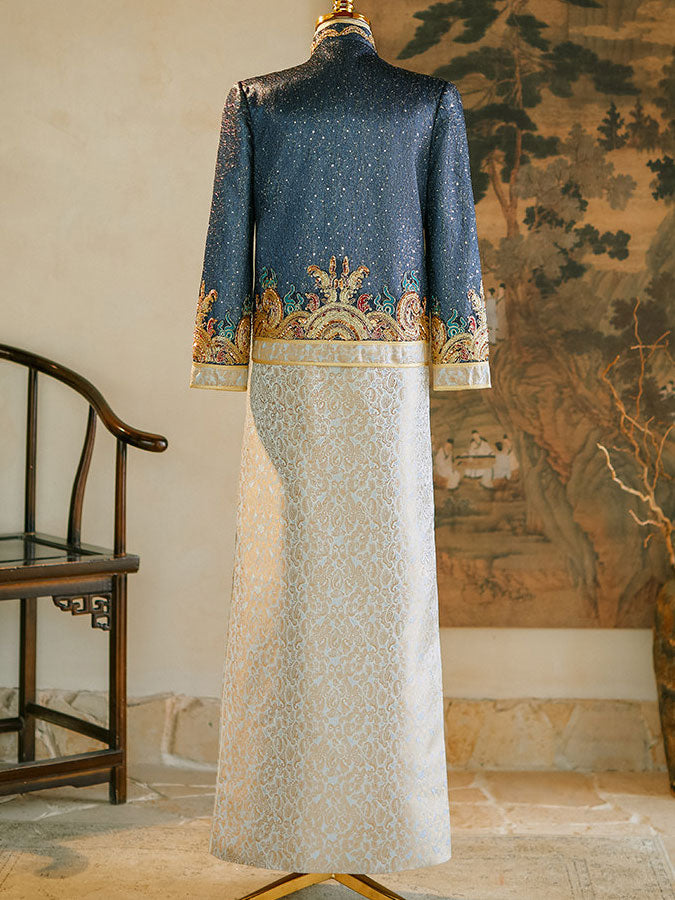 Shimmer Sequins Dragon Men Wedding Qun Kwa Jacket & Skirt
