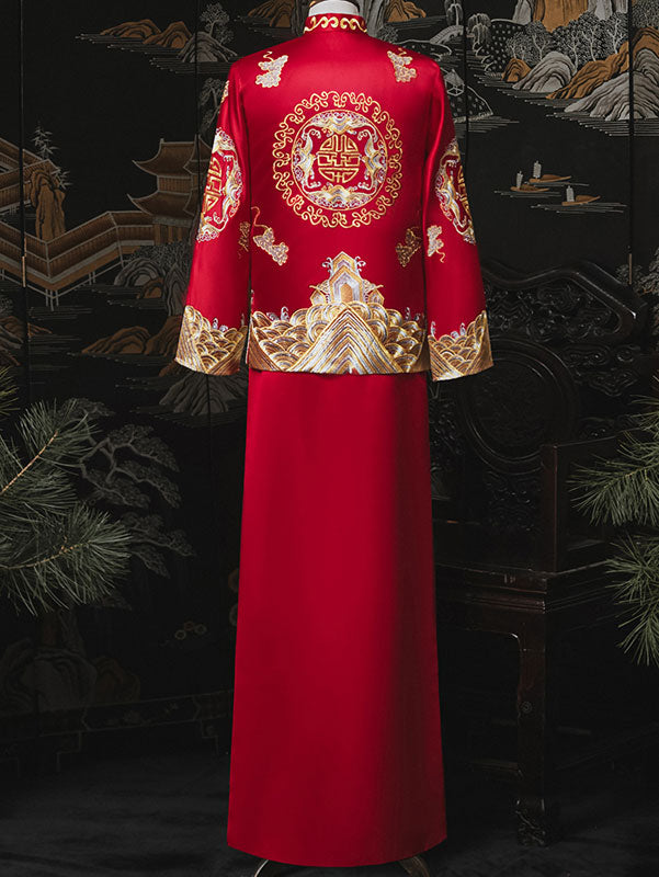 Embroidered Dragon Men Wedding QunKwa Jacket & Skirt