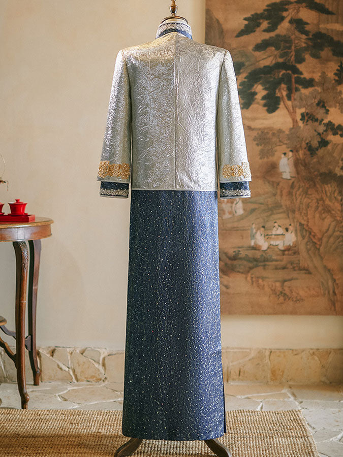 Jacquard Beads Men Wedding Qun Kwa Jacket & Skirt